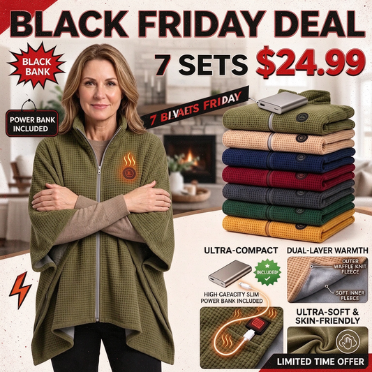 🎁Black Friday Deal｜Washable Fleece USB Heated Wrap Poncho.